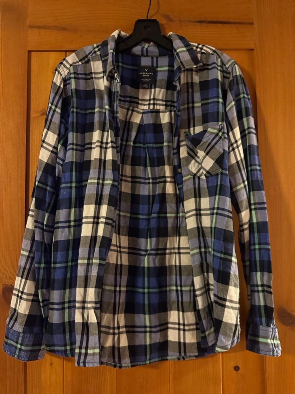 American Eagle lady Blue Plaid Button-Up Shirt-lightly worn-never dried
